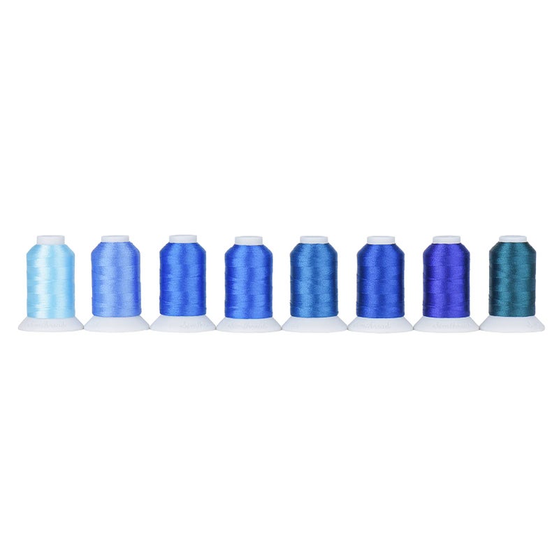 Simthread Blue Embroidery Thread 8 Brother Colors 550Yards, 40Wt 100% Polyester For Brother, Babylock, Janome, Singer, Pfaff, Husqvarna, Bernina Machine - Image 2